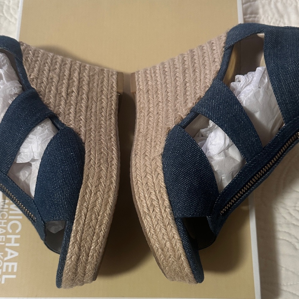Michael Kors Blue Jean Wedge Sandals - Picture 9 of 16